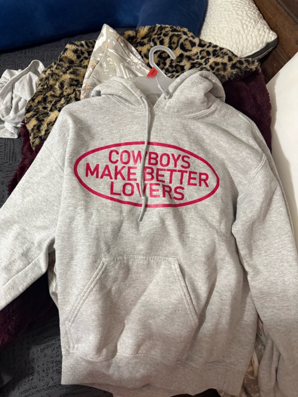 Gildan Gray Hoodie with Pink Graphic - "Cowboys Make Better Lovers"
